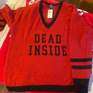 New with tags Hot Topic dead inside XL v neck cardigan sweater red and black